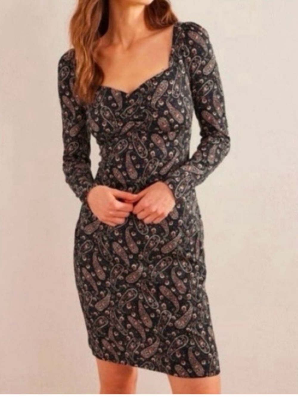 Boden Sweetheart Jersey Dress Paisley Bloom Print NWT
